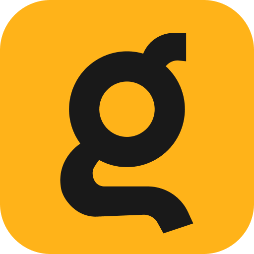 A stylized letter G on a yellow background.