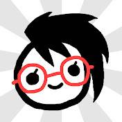 Smiling stickman head with black hair and red glasses.