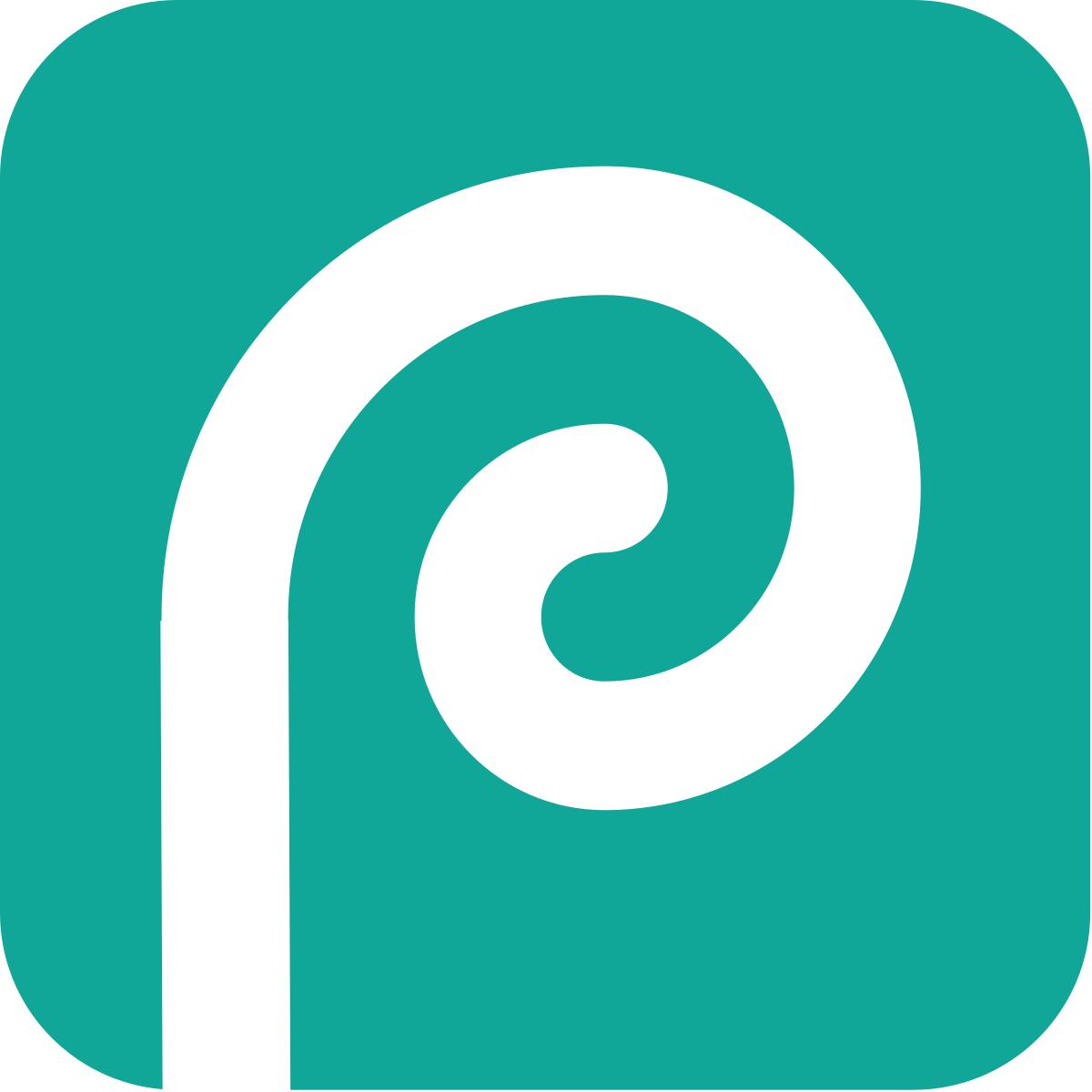 A stylized, curly letter P on a teal background.