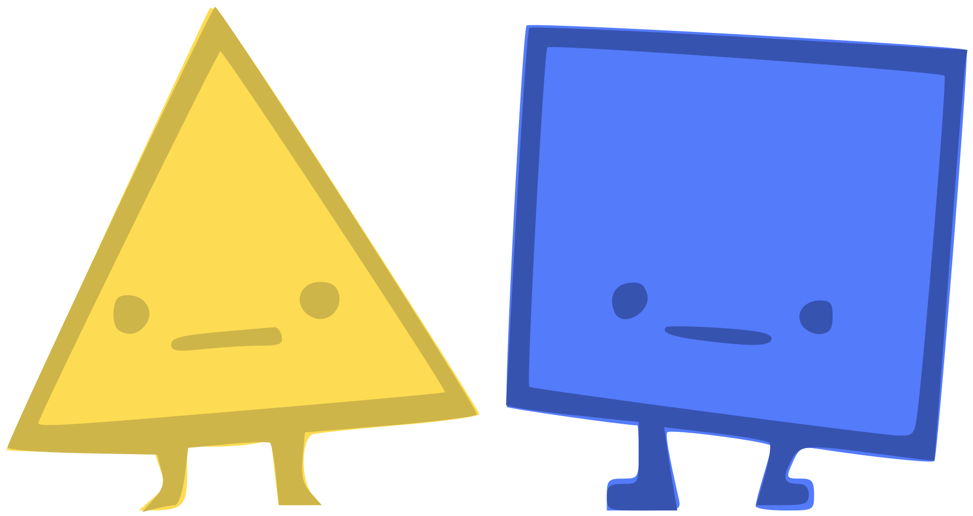 A yellow triangle and a blue square looking a bit sad