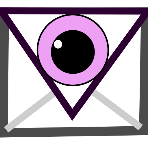 A stylized mail envelope with a big purple eye in the middle.