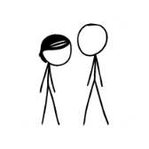 Two faceless stick figures - Cueball is taller and bald, Megan is shorter and has black hair.